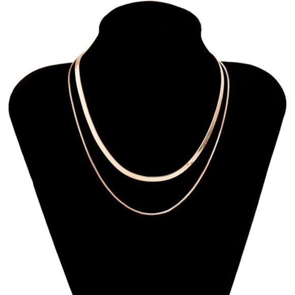 18K Gold Plated Herringbone Necklace Set | Layered Chain Choker for Women - Picture 2 of 4